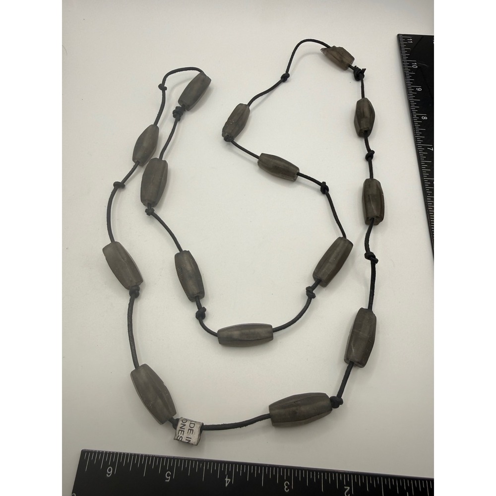 Handmade Indonesia Smoky Gray Barrel Bead Long Knotted Cord Necklace 40‎ Inch